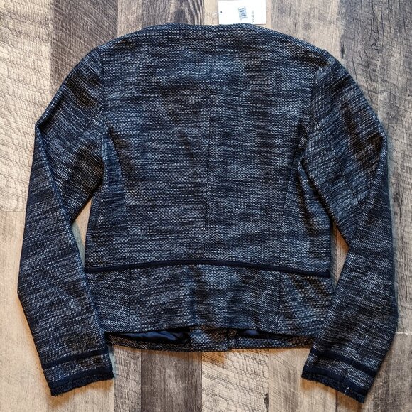 Vince Fringe-Trim Boucle Jacket Blazer Zip-Front Heathered Black - Picture 4 of 8